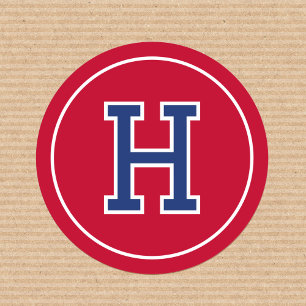 Sticker Rond Personnalisé Monogramme Retro Bold Marine Rouge