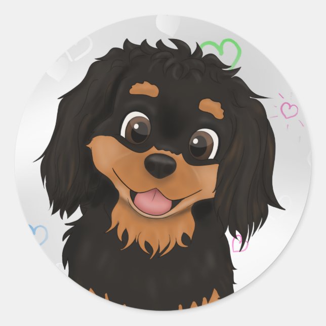 Sticker Rond Personnalisé noir et Tan Cavalier Spaniel   (Devant)