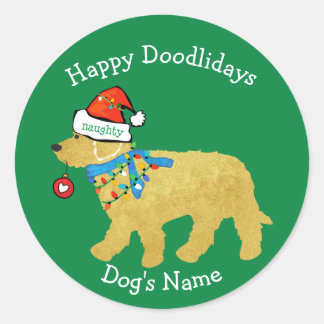 Sticker Rond Personnalisé Noisette Noël Goldendoodle