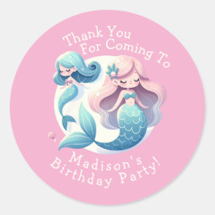 Sticker Rond Personnalisé Nom Cute Mermaid Thème Magique Annive
