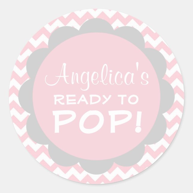 Sticker Rond Personnalisé prêt à pop Baby Douche fille rose (Devant)