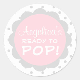 Sticker Rond Personnalisé prêt à pop Baby shower fille rose