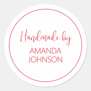 Sticker Rond Personnalisé Rouge Handmade par