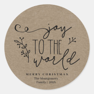 Sticker Rond Personnalisé Rustique Joyeux Noël Nom Kraft