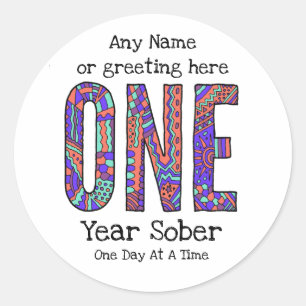 Sticker Rond Personnalisé Un an sobre AA Anniversaire autocolla