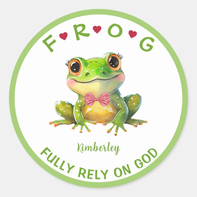Sticker Rond Personnalisée Pleinement confiance sur Dieu Frog (Devant)