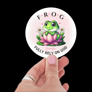 Sticker Rond Personnalisée Pleinement confiance sur Dieu Frog