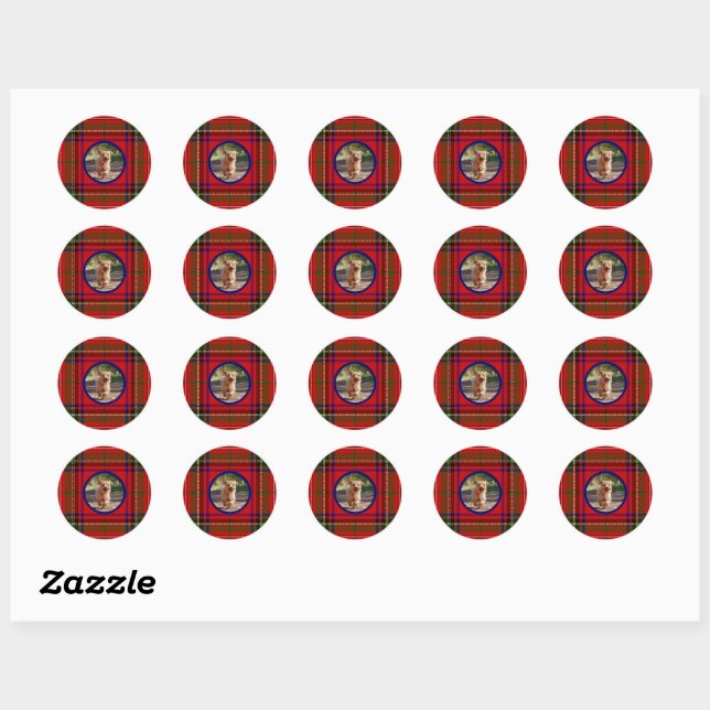 Sticker Rond Personnaliser Clan Stewart Tartan Chien Photo (Feuille)