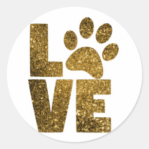 Sticker Rond Personnaliser Golden Parties scintillant Love Text