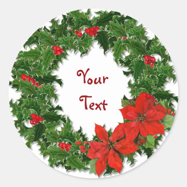Sticker Rond Personnaliser Holly Wreath (Devant)