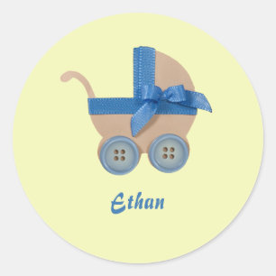 Sticker Rond Personnaliser la Pêche et le chariot bleu bébé