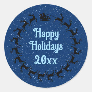 Sticker Rond Personnaliser l'année Père Noël Sleigh Holiday Blu