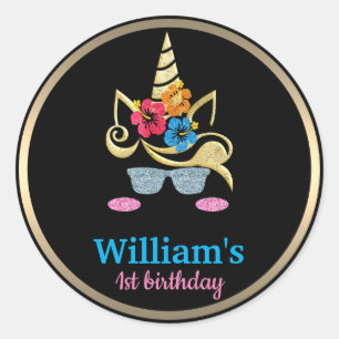 Sticker Rond Personnaliser Unicorn Anniversaire Classic Round S