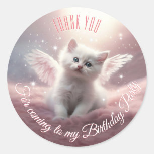 Sticker Rond Personnaliser Whimsical mignon Kitten Rose Ange ai