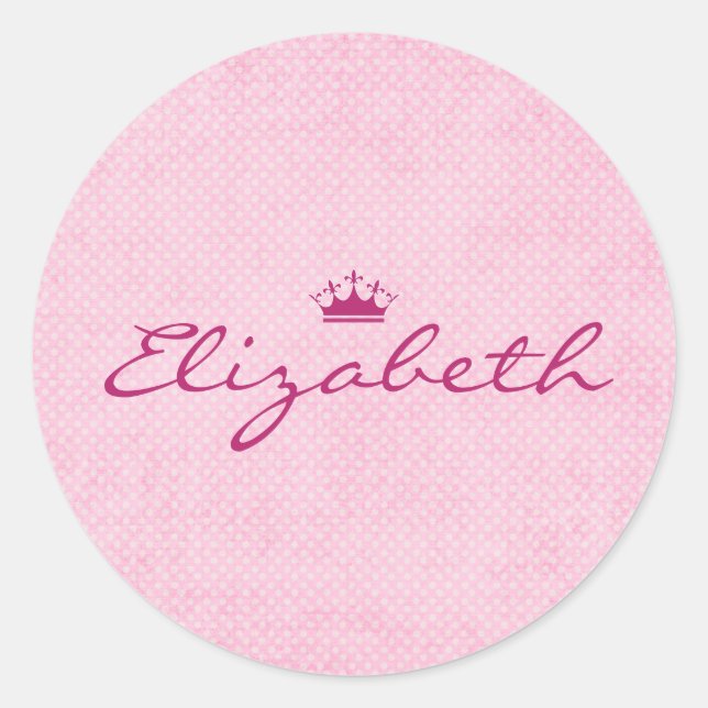 Sticker Rond Personnalisez avec Tiara violet sur Pois roses (Devant)