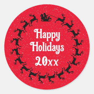 Sticker Rond Personnalisez l'année Père Noël Sleigh Holiday Red