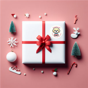 Sticker Rond Personnalisez le joli Goldendoodle en pull de Noël