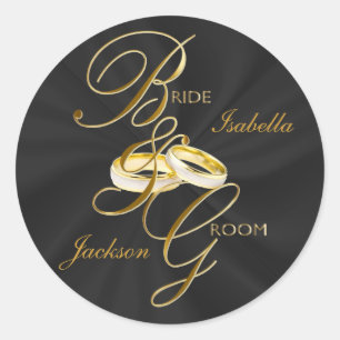 Sticker Rond Personnalisez les anneaux de Mariage satiné noir e