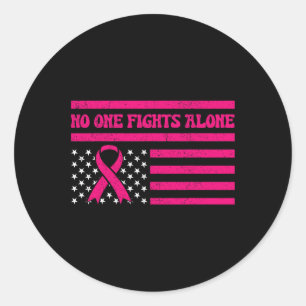 Sticker Rond Personne ne combat seul le cancer du sein drapeau 