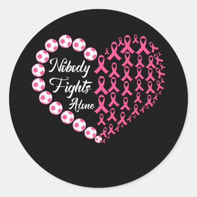 Sticker Rond Personne ne combat seul Soccer rose cancer du sein (Devant)