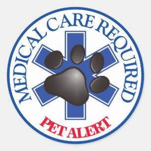 Sticker Rond Pet Alert Medical Care Required Classic Round St