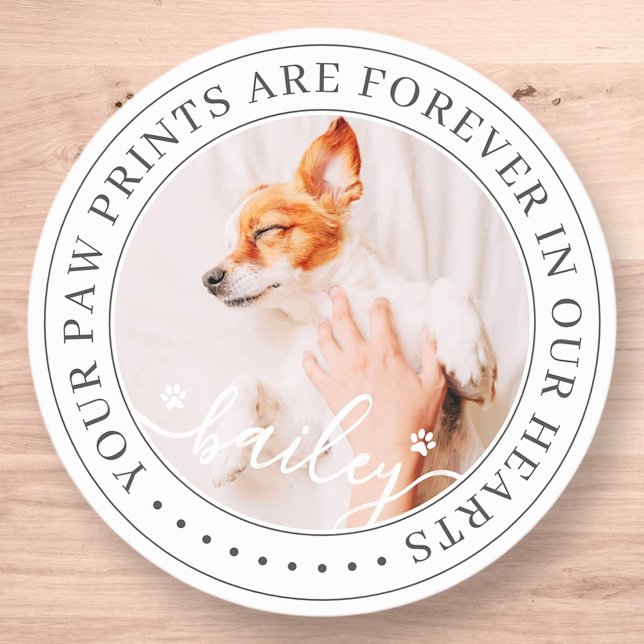 Sticker Rond Pet Memorial Empreintes de pattes Coeurs Élégant P (Créateur téléchargé)
