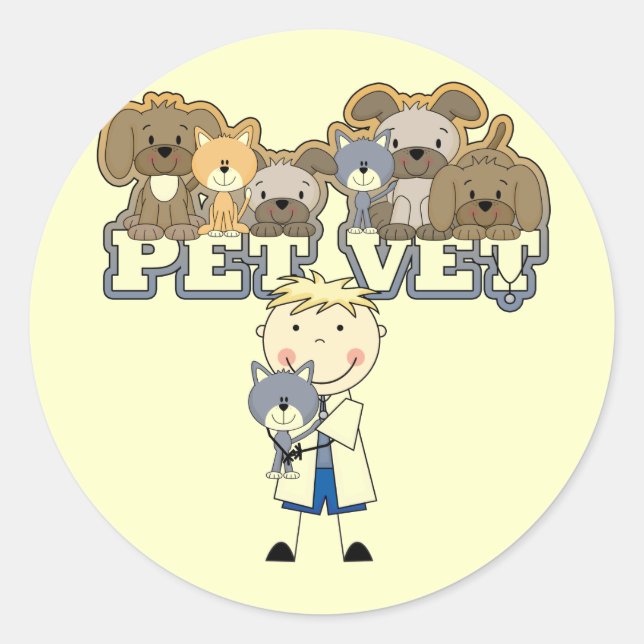 Sticker Rond Pet Vet Blond Homme Tshirts et cadeaux (Devant)