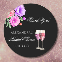 Sticker Rond Pétales et Prosecco Rose Remerciements Mariage