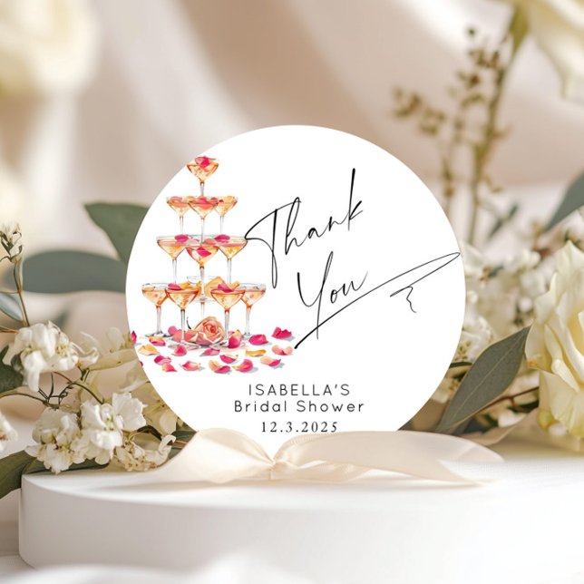 Sticker Rond Pétales et Prosecco Rose vif Remerciements de mari (Créateur téléchargé)