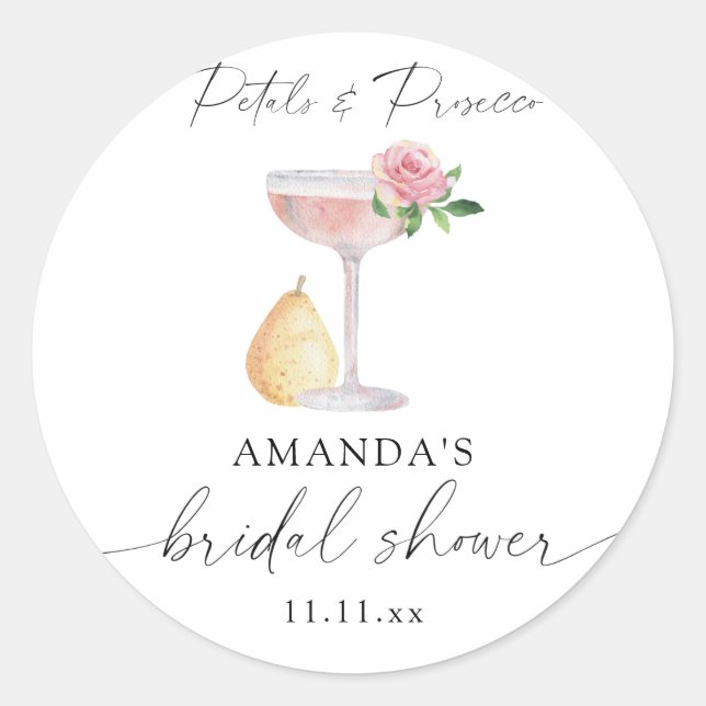 Sticker Rond Pétales & Prosecco - douche de mariée (Devant)