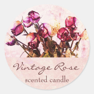 Sticker Rond Pétales roses vintages - bougie parfumée ou étique