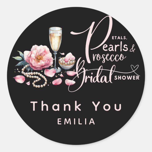 Sticker Rond Petals Pearls Prosecco préfère la Fête des mariées (Devant)