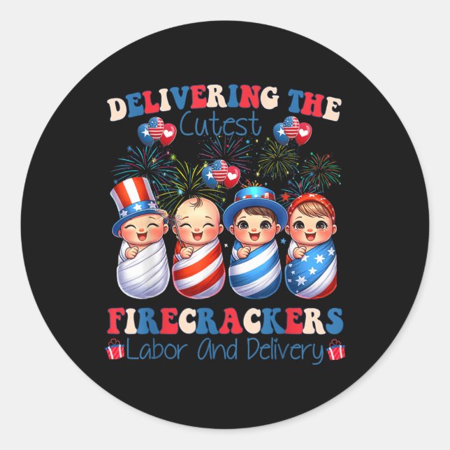 Sticker Rond Pétards coupe 4 juillet de la main-d'oeuvre (Devant)