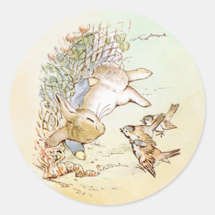 Sticker Rond Peter Rabbit avec les oiseaux