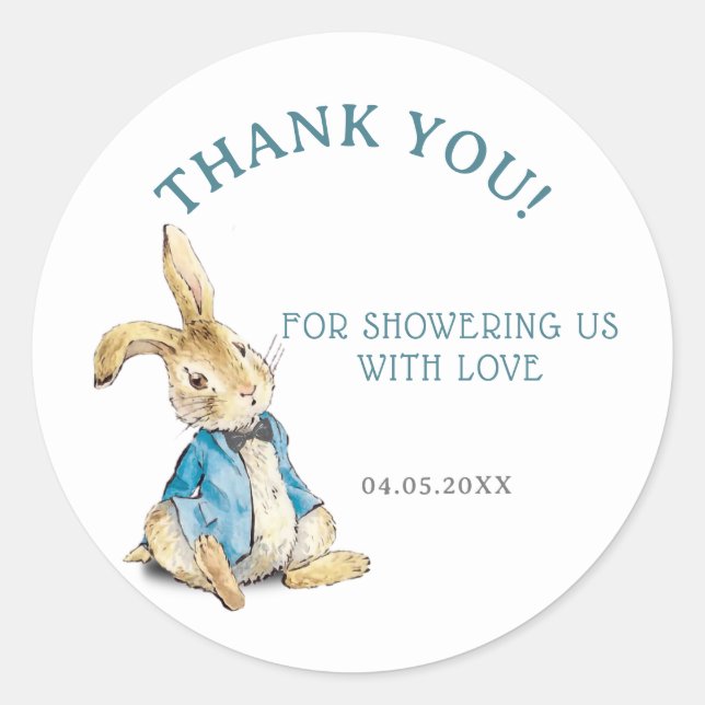 Sticker Rond Peter Rabbit Baby shower Merci Favoriser (Devant)