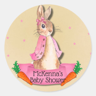 Sticker Rond Peter Rabbit Flopsy rose fille Baby shower