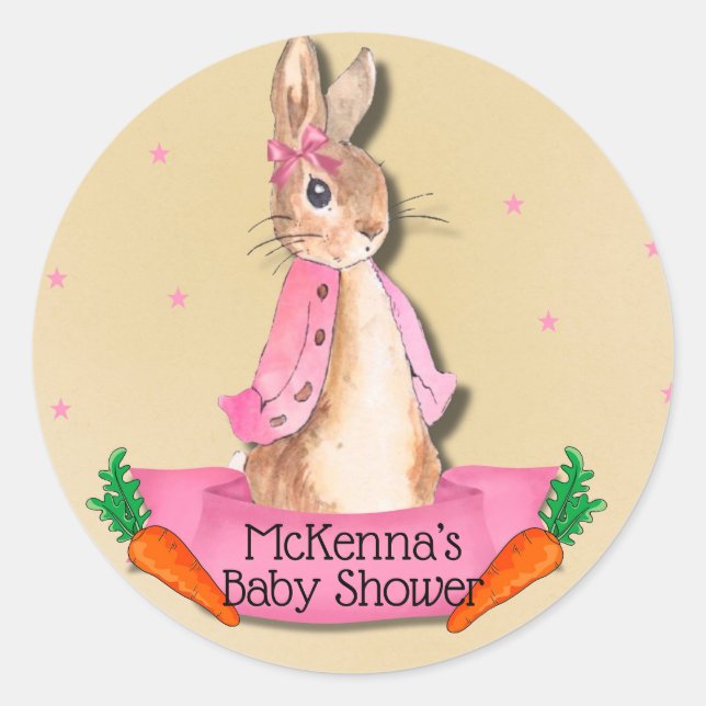 Sticker Rond Peter Rabbit Flopsy rose fille Baby shower (Devant)