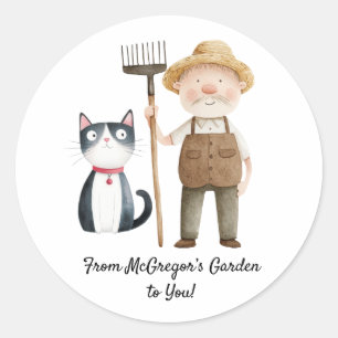 Sticker Rond Peter Rabbit M. McGregor et Cat Baby shower Clas