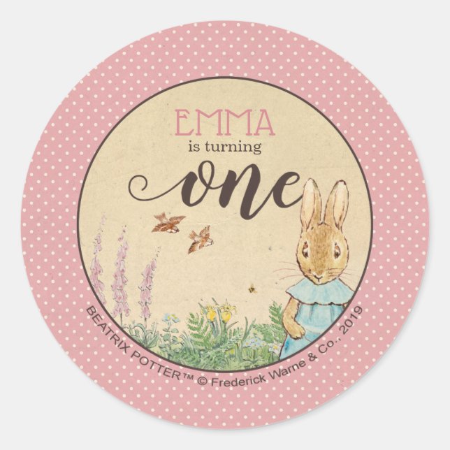 Sticker Rond Peter Rabbit | Premier anniversaire de la petite f (Devant)