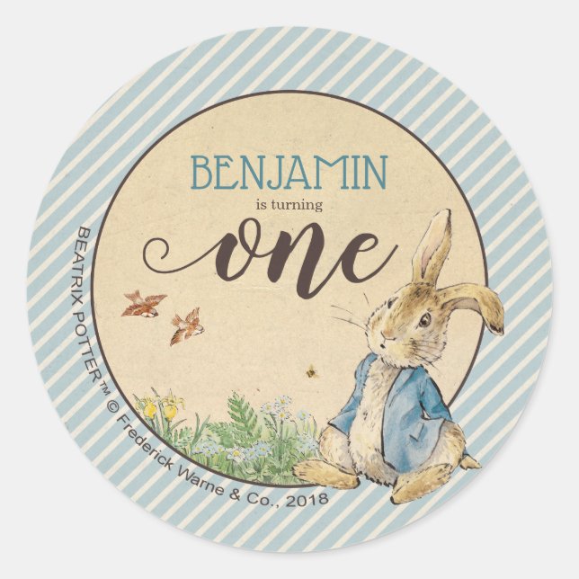 Sticker Rond Peter Rabbit | Premier anniversaire du bébé (Devant)