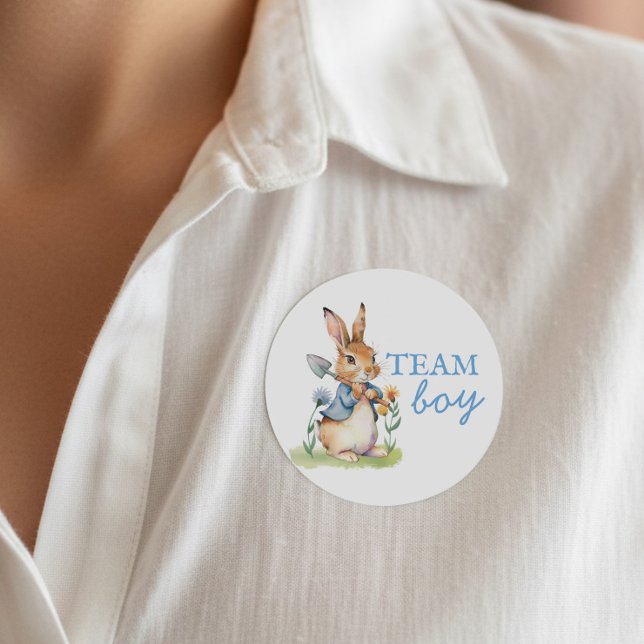 Sticker Rond Peter Rabbit Team Boy Gender Reveal (Team Boy Peter Rabbit storybook themed gender reveal voting guest labels)
