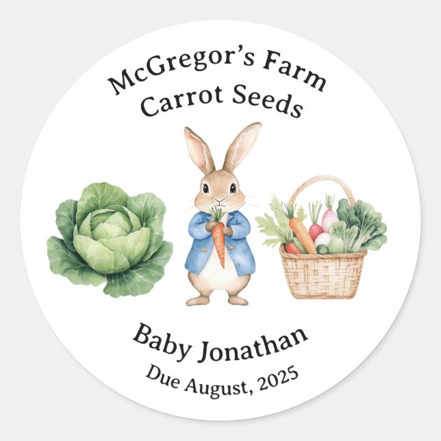 Sticker Rond Peter Rabbit Veggie Panier Baby shower Favoriser (Devant)