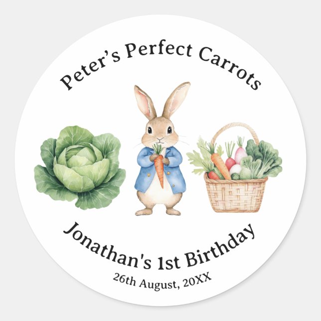 Sticker Rond Peter Rabbit Veggie Panier Baby shower Favoriser (Devant)