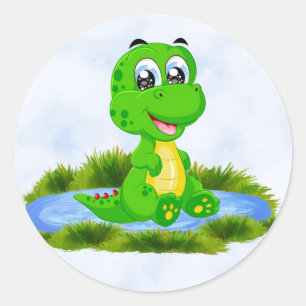 Sticker Rond Petit Alligator mignon en Baby shower d'étang