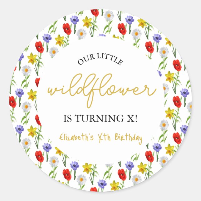 Sticker Rond Petit Anniversaire de enfant Fleur sauvage (Devant)