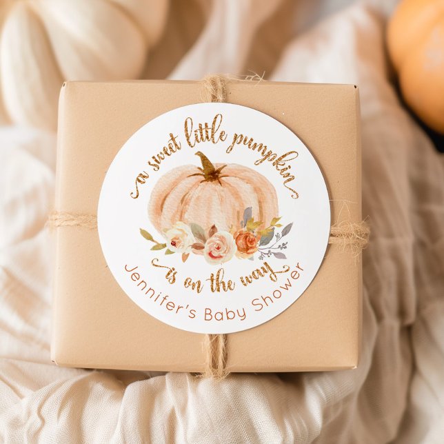 Sticker Rond Petit baby shower citrouille en or orange (Créateur téléchargé)