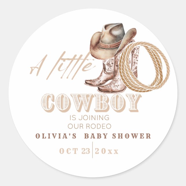 Sticker Rond Petit Baby shower Cowboy (Devant)