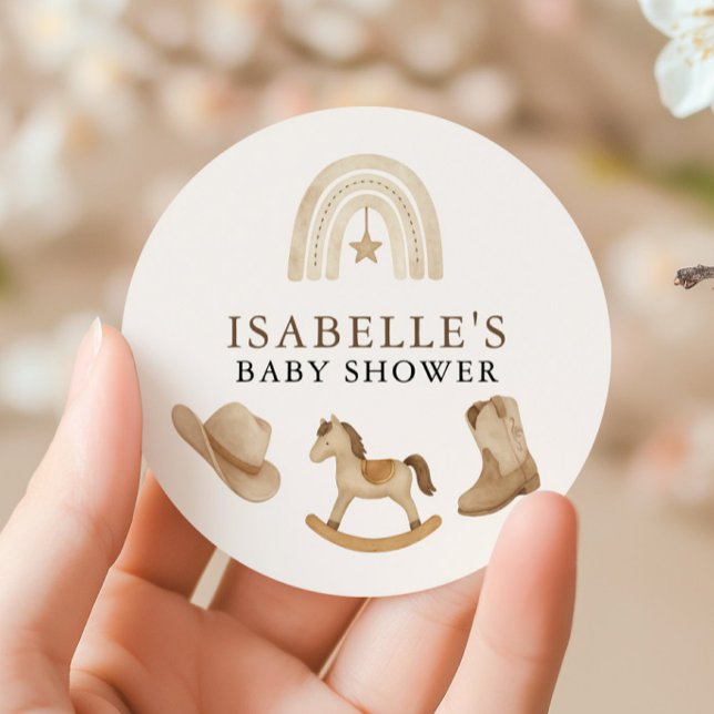 Sticker Rond Petit Baby shower Cowboy (Little Cowboy Baby Shower Classic Round Sticker)