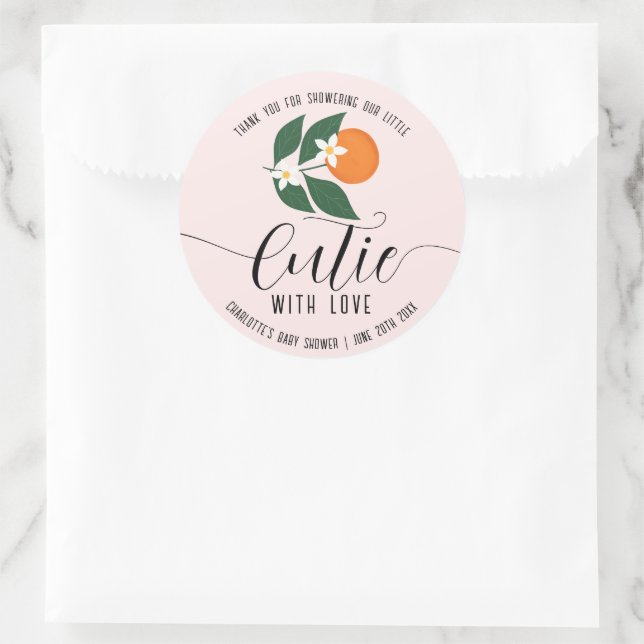 Sticker Rond Petit Baby shower Cutie Citrus Merci orange (Sac)