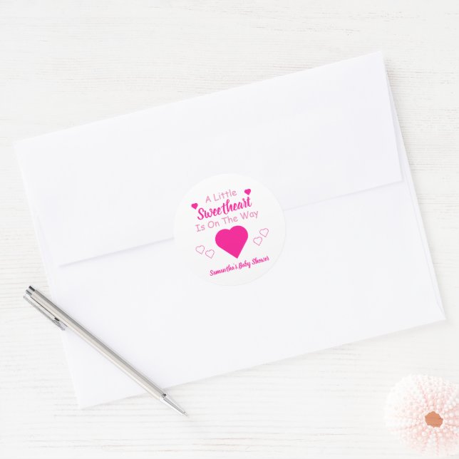 Sticker Rond Petit Baby shower de coeur (Enveloppe)